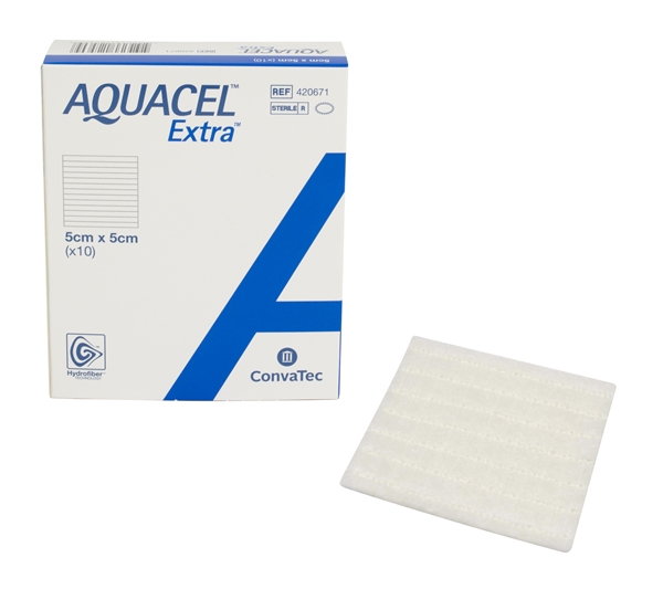 Aquacel Extra, 5x5 cm, med forstærkede fibre - Aquacel - 1