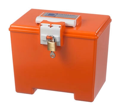 Sygeplejekasse orange, med låg og hængelås