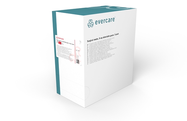 evercare OP-serviet gaze x-ray, 10x60cm 12lag rød foldet syet - evercare® - 2