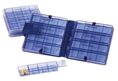Doseringsæske Medimax, ugesæt i blå plastbog m/velcro