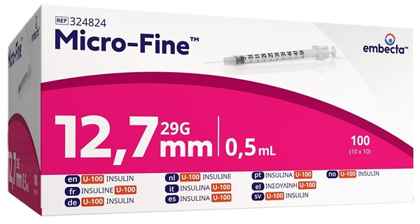 Micro-Fine sprøjte m/kanyle, 0,5ml 29G x ½" 0,33x12,7mm - 2