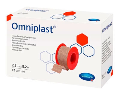 Omniplast tekstiltape zinkoxid, 5cmx9,2m beige m fast spole