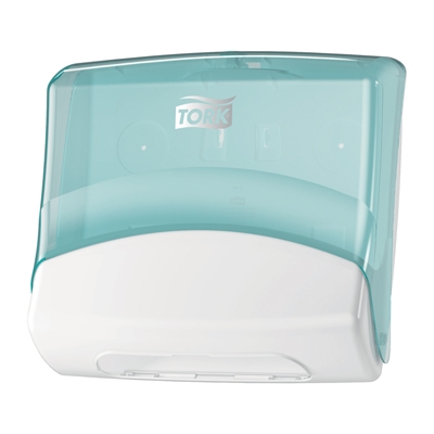 Tork dispenser Top-Pak W4, hvid/turkis t/ aftørringsklude