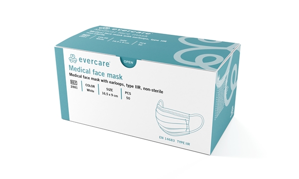 Mundbind/ OP-maske Type IIR, med øre-elastik hvid - evercare® - 3
