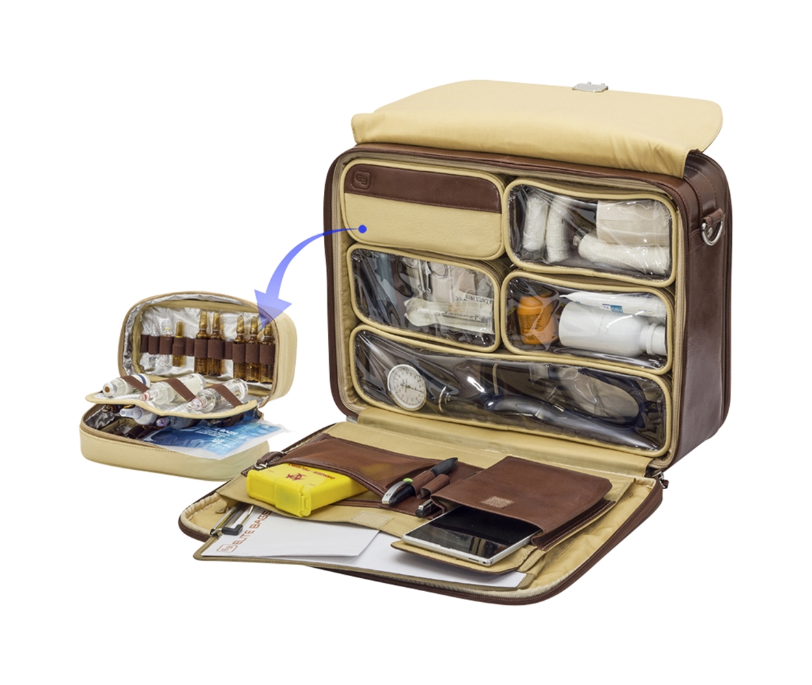 Lægetaske brun læder, 41 x 31 x 14cm 17,8L - 3