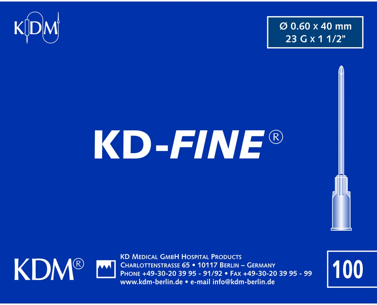 KD-fine injektionskanyle, 23G x 1 ½" 0,60x40mm blå - KD-Fine - 2