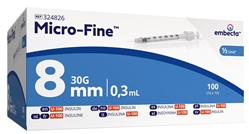 Micro-Fine sprøjte m/kanyle, 0,3ml 30G x 5/16" 0,30x8mm - 2