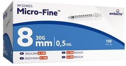 Micro-Fine sprøjte m/kanyle, 0,5ml 30G x 5/16" 0,30x8mm - 2