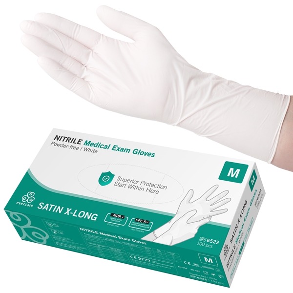 evercare® Examination Gloves, Nitrile SATIN X-LONG, M SATIN X-LONG W AQL1.5 100pc - evercare®