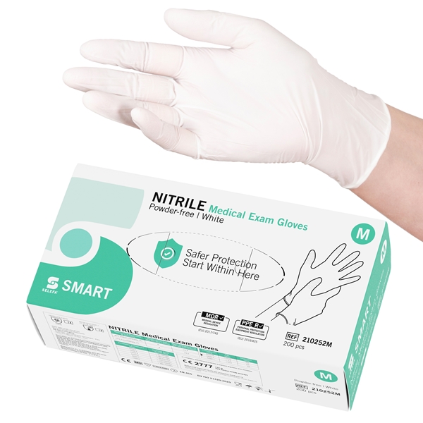 SELEFA® Examination Gloves Nitrile SMART, White, M SMART White AQL1.5 200pc - SELEFA®