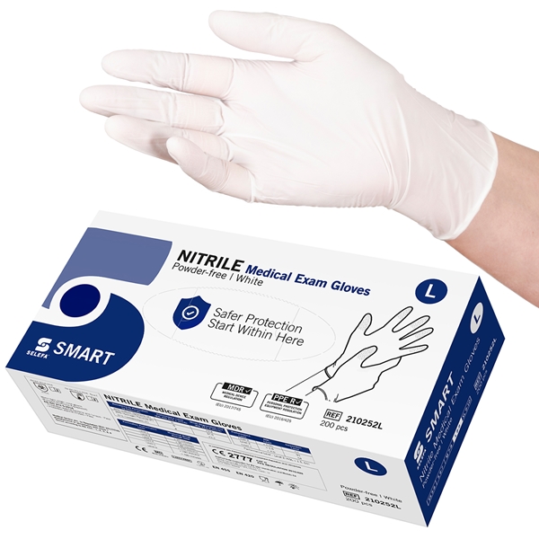 SELEFA® Examination Gloves Nitrile SMART, White, L SMART White AQL1.5 200pc - SELEFA®