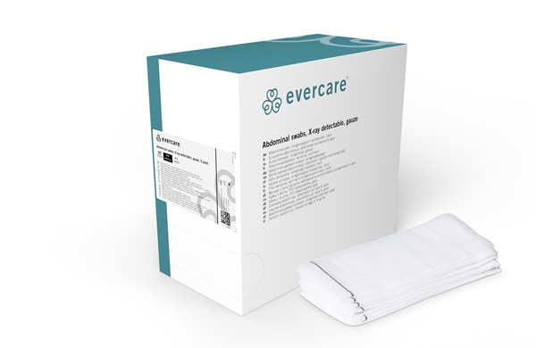 evercare® Abdominal swabs, X-ray detectable, gauze, sterile, 45x70cmblack 4L 5p sterile - evercare® - 1