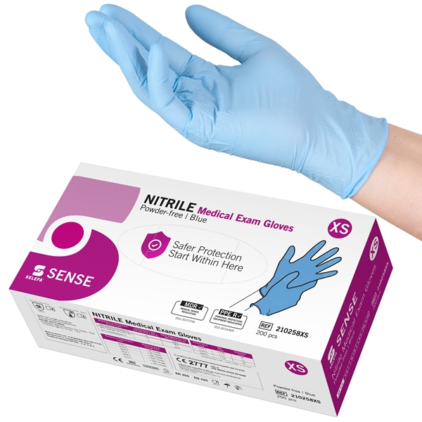 SELEFA® Examination Gloves, Nitrile SENSE, Blue, XS SENSE Blue AQL1.5 200pcs - SELEFA®