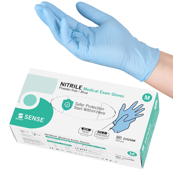 SELEFA® Examination Gloves, Nitrile SENSE, Blue, M SENSE Blue AQL1.5 200pcs - SELEFA®