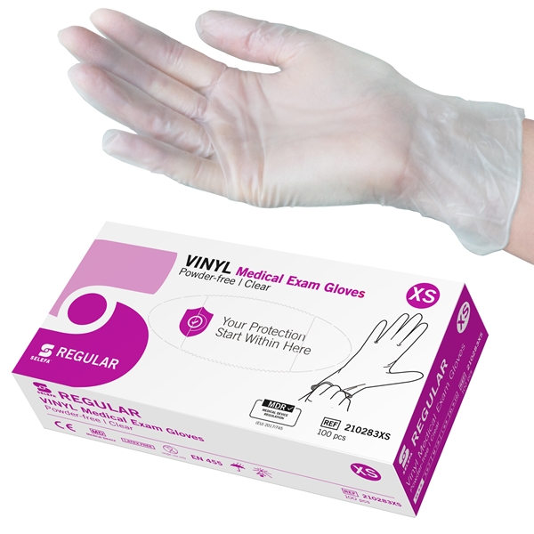 Examination Gloves, Vinyl REGULAR, XS REGULAR Clear AQL1.5 100pc - SELEFA®