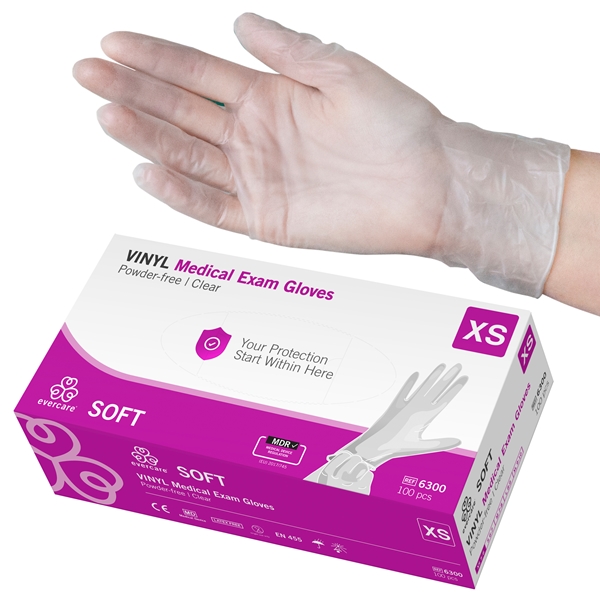 evercare® Examination Gloves, Vinyl SOFT, XS SOFT Clear AQL1.5 100pc - evercare®