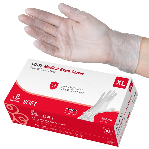evercare® Examination Gloves, Vinyl SOFT, XL SOFT Clear AQL1.5 100pc - evercare®