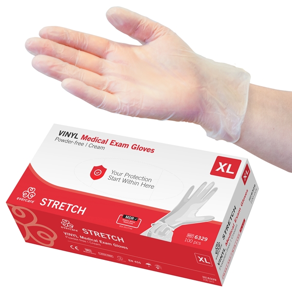 evercare® Examination Gloves, Vinyl STRETCH, XL STRETCH AQL1.5 100pc - evercare®