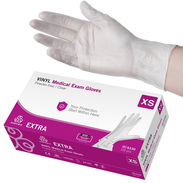 evercare® Examination Gloves, Vinyl EXTRA, XS EXTRA Clear AQL1.5 100pc - evercare®