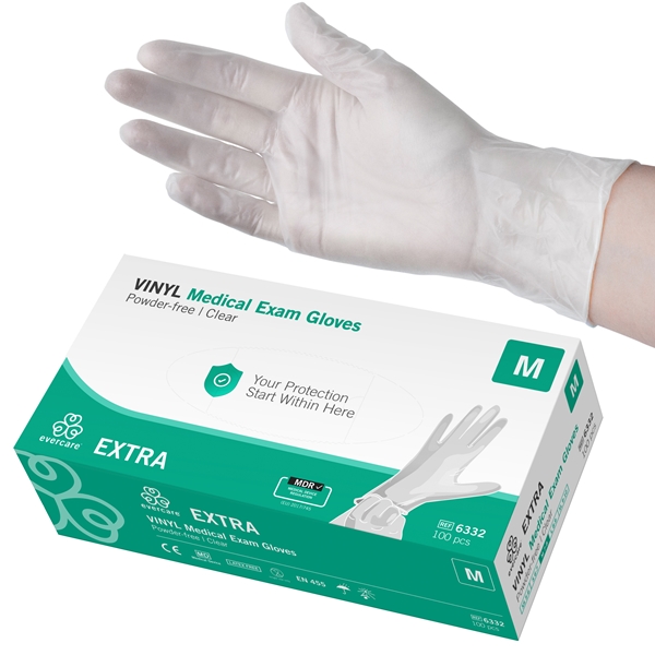 evercare® Examination Gloves, Vinyl EXTRA, M EXTRA Clear AQL1.5 100pc - evercare®