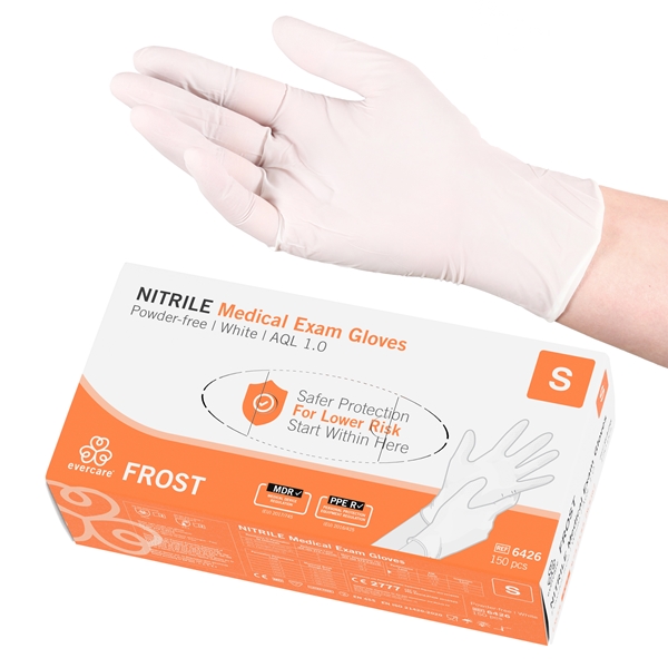 evercare® Examination Gloves, Nitrile FROST, S FROST White AQL1.0 150pc - evercare®