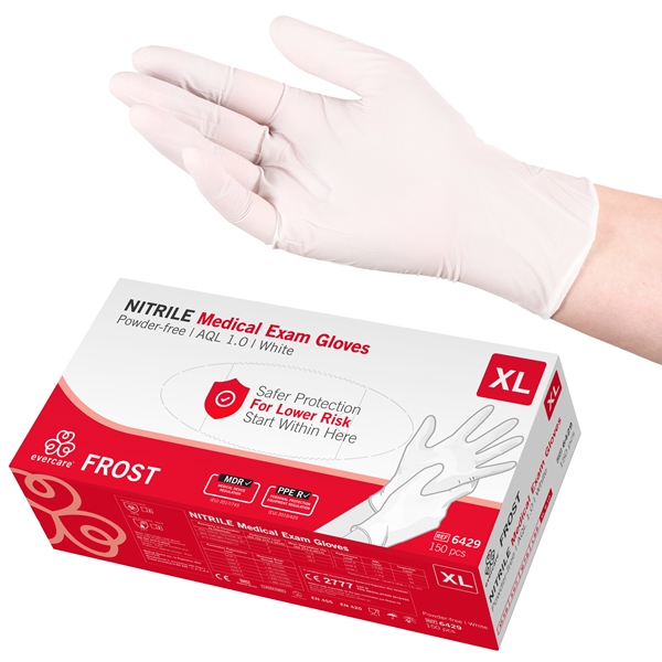 evercare® Examination Gloves, Nitrile FROST, XL FROST White AQL1.0 150pc - evercare®