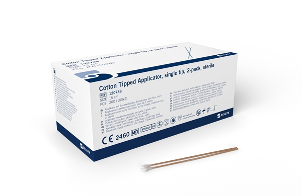 SELEFA® Cotton tipped applicator, single tip, sterile, wooden 15cm,sterile 2pc - SELEFA® - 2