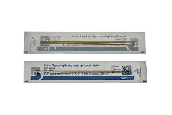 SELEFA® Cotton tipped applicator, single tip, sterile, wooden 15cm,sterile 2pc - SELEFA® - 1