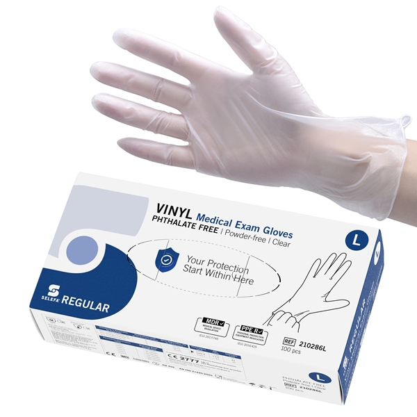 SELEFA® Examination Gloves, Vinyl REGULAR, Phthalate-Free, L REGULAR PhFree AQL1.5 100pc - SELEFA®