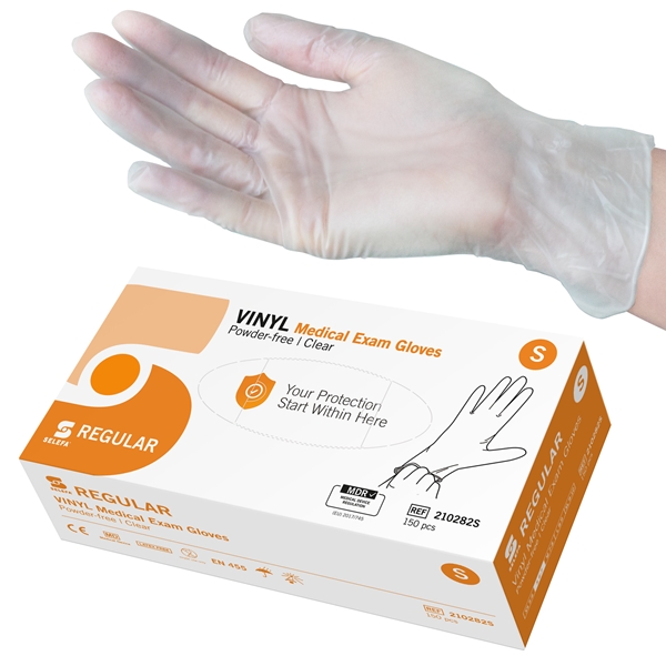 SELEFA® Examination Gloves, Vinyl REGULAR, S REGULAR Clear AQL1.5 150pc - SELEFA®