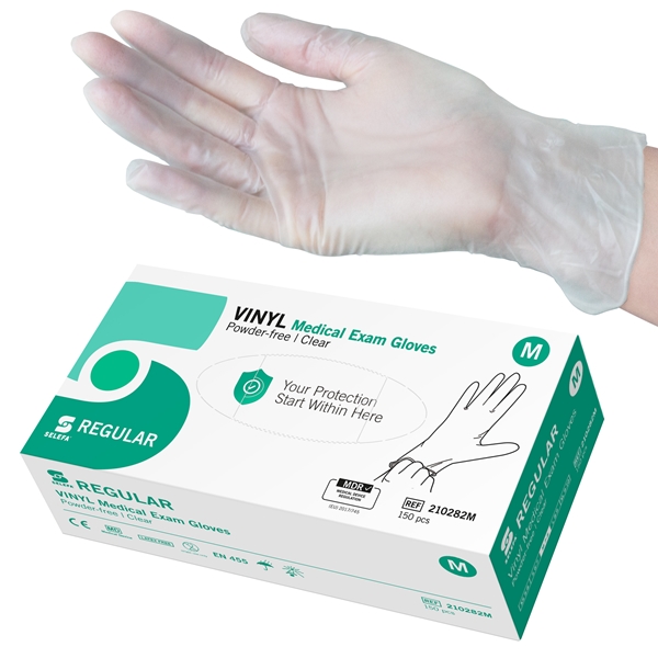 SELEFA® Examination Gloves, Vinyl REGULAR, M REGULAR Clear AQL1.5 150pc - SELEFA®