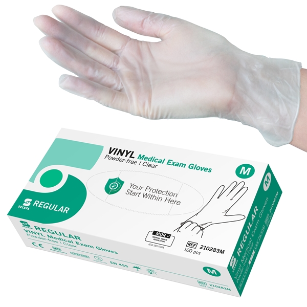 Examination Gloves, Vinyl REGULAR, M REGULAR Clear AQL1.5 100pc - SELEFA®