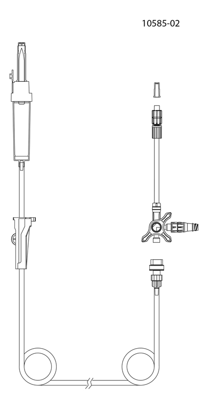 evercare® inLine Gravity set, Vented, Back check valve, 3-way stopcock, Needle free connector, PVC-free, 180cm BCV 3-w Clave - evercare® inLine - 2