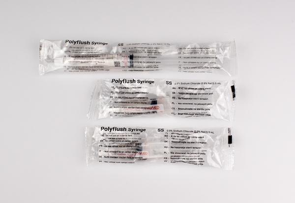 Prefilled Syringe w 0.9% NaCl, 3mL Sterile Fluid path - PolyFlush - 4