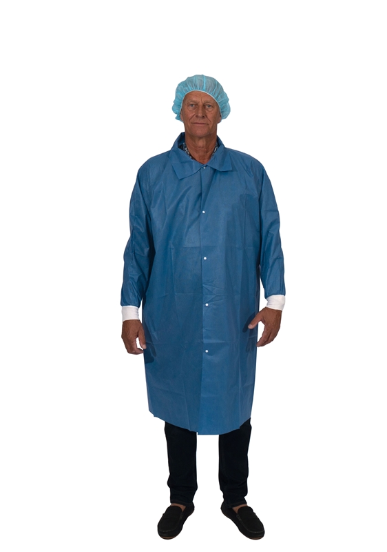 evercare® Visitor gown with buttons, size XL, blue, with arm cuffs - evercare®