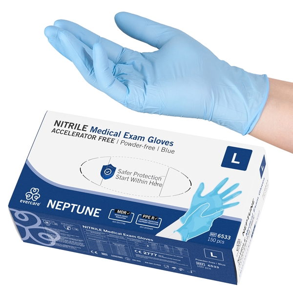 evercare® Examination gloves, Nitrile accelerator free, NEPTUNE, blue, L NEPTUNE Acc. Free Blue - evercare®