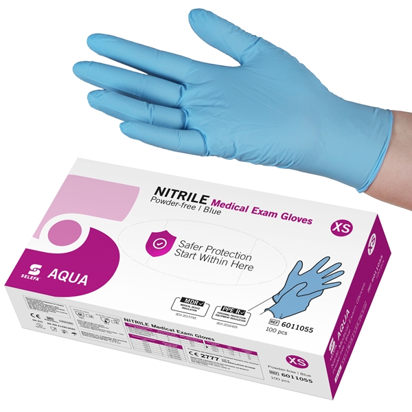 SELEFA® Examination Gloves, Nitrile AQUA, XS AQUA Blue 100 pcs - SELEFA®