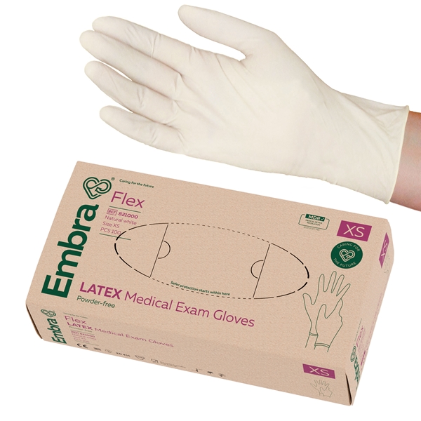 Embra® Examination Gloves, Latex FLEX, Powder-Free, XS FLEX PF AQL 1.5 100pcs - Embra®