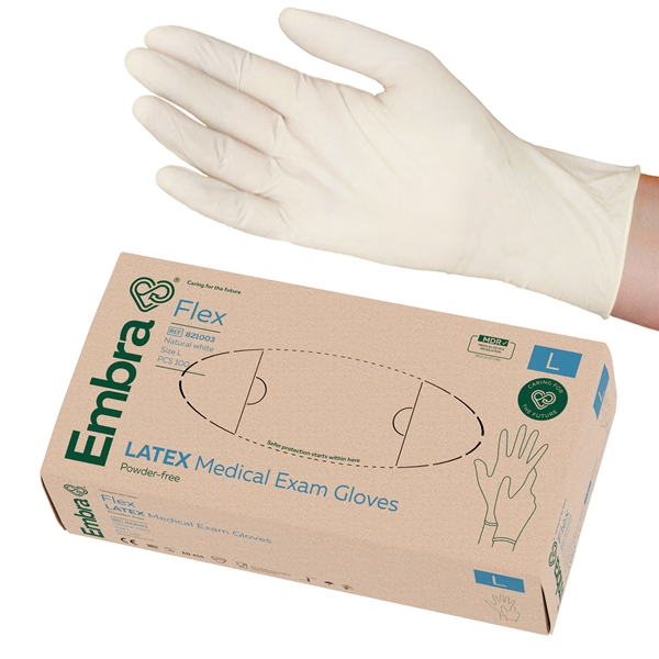 Embra® Examination Gloves, Latex FLEX, Powder-Free, L FLEX PF AQL 1.5 100pcs - Embra®