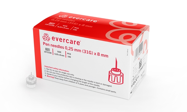 evercare® Pen needles 0.25mm (31G) X 8 mm, Pen needles 0.25mm (31G)X8 mm - evercare® - 1