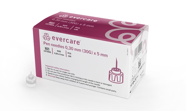 evercare® Pen needles 0.30mm (30G) X 5 mm, Pen needles 0.30mm (30G)X5 mm - evercare® - 1