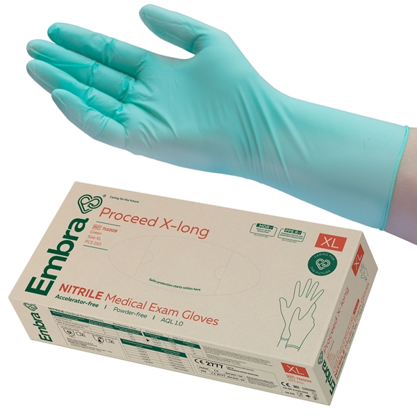 Embra® Examination Gloves, Nitrile Proceed X-Long Acc Free, XL PROCEED XLong AQL 1.0 150pc - Embra®