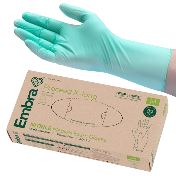 Embra® Examination Gloves, Nitrile Proceed X-Long Acc Free, M PROCEED X-Long AQL 1.0 150pc - Embra®