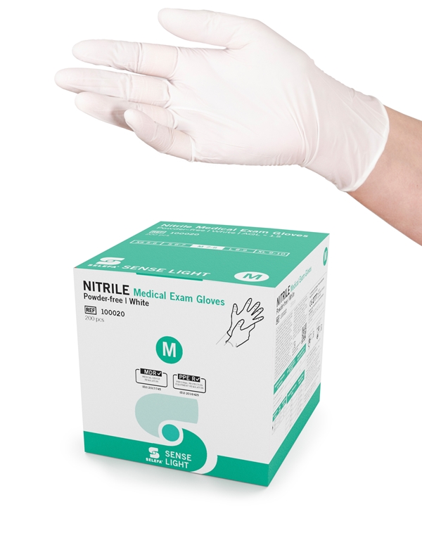 SELEFA® Examination gloves Nitrile SENSE LIGHT Cube, White, M SENSE LIGHT WH Cube 200pc - SELEFA® - 1