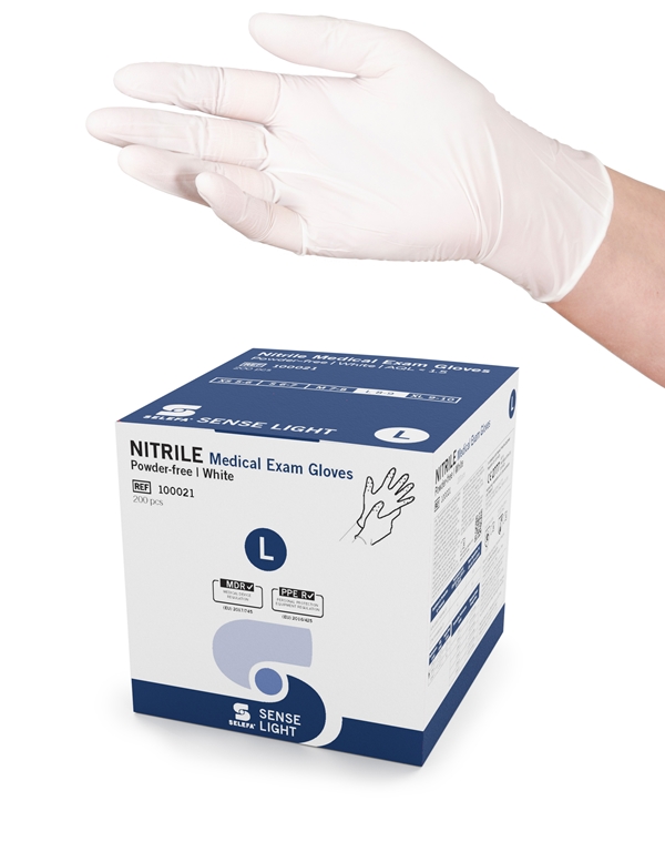 SELEFA® Examination gloves Nitrile SENSE LIGHT Cube, White, L SENSE LIGHT WH Cube 200pc - SELEFA® - 1