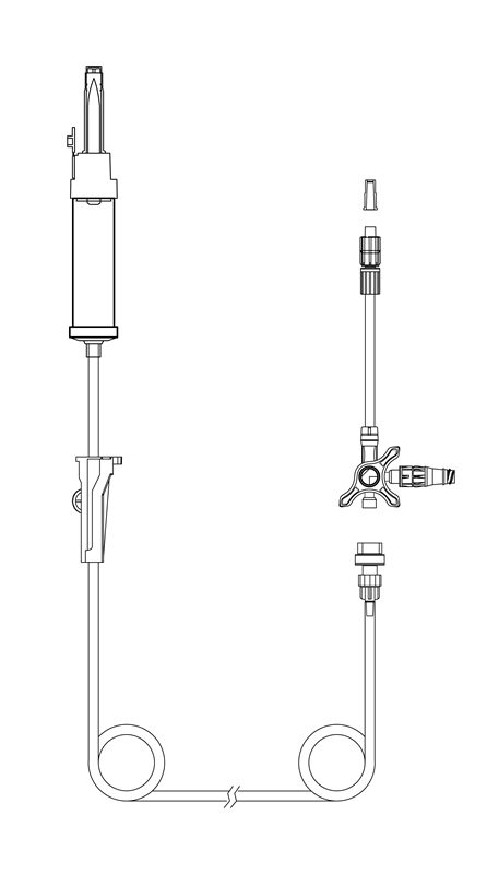 evercare® inLine GRAVITY SET, VENTED, FILTERSTOP, BACKCHECK VALVE, 3-WAY  STOPCOCK, NEEDLE FREE CONNECTOR, PVC Free, 195 cm, 195cm BCV 3-w Clave - evercare® inLine - 2