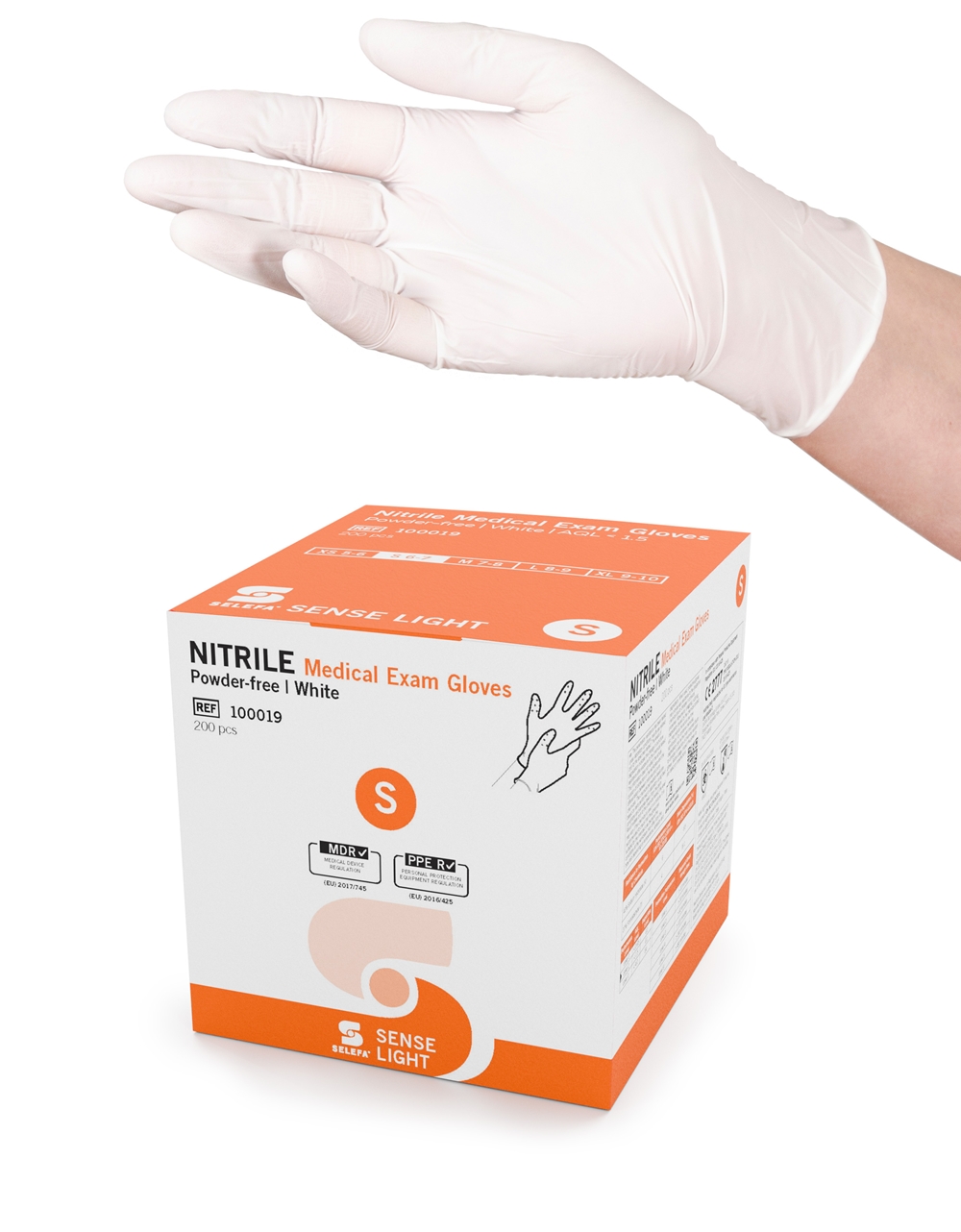 SELEFA® Examination gloves Nitrile SENSE LIGHT Cube, White, S SENSE LIGHT WH Cube 200pc - SELEFA® - 1
