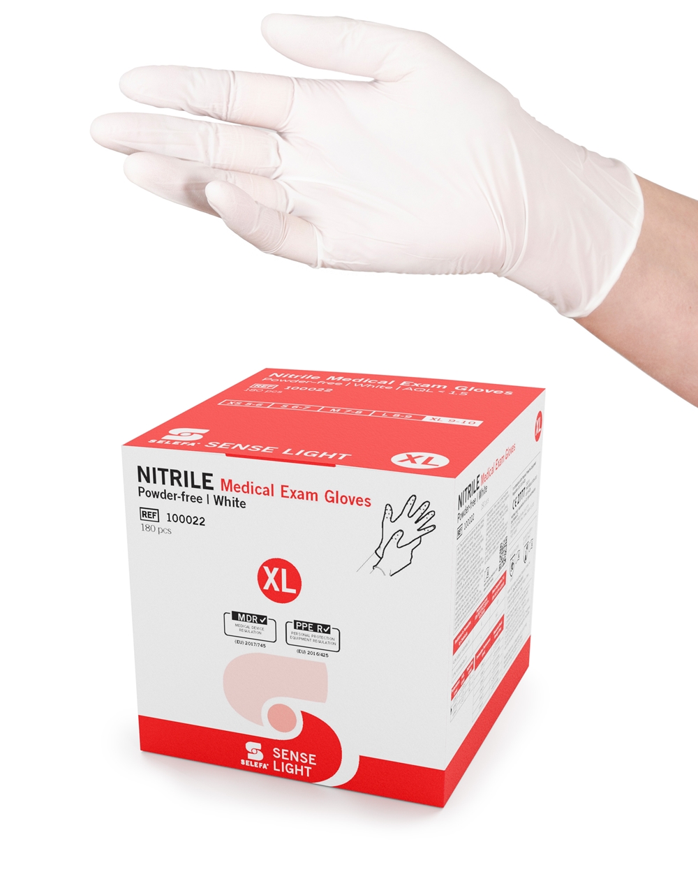 SELEFA® Examination gloves Nitrile SENSE LIGHT Cube, White, XL SENSE LIGHT WH Cube 180pc - SELEFA® - 1