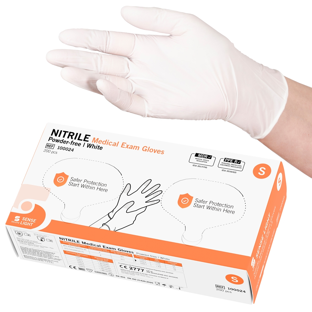 SELEFA® Examination gloves Nitrile SENSE LIGHT, Twin pack, white, S SENSE LIGHT WH Twin 200pc - SELEFA®