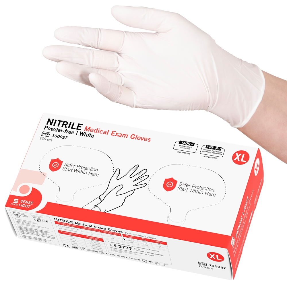SELEFA® Examination gloves Nitrile SENSE LIGHT, Twin pack, white, XL SENSE LIGHT WH Twin 200pc - SELEFA®
